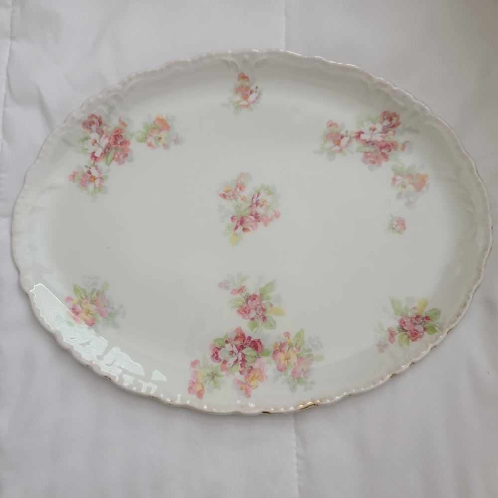 Jean Pouyat Limoges Early 1900's French Hand-painted Floral Print Oblong Platter - Picture 9 of 11